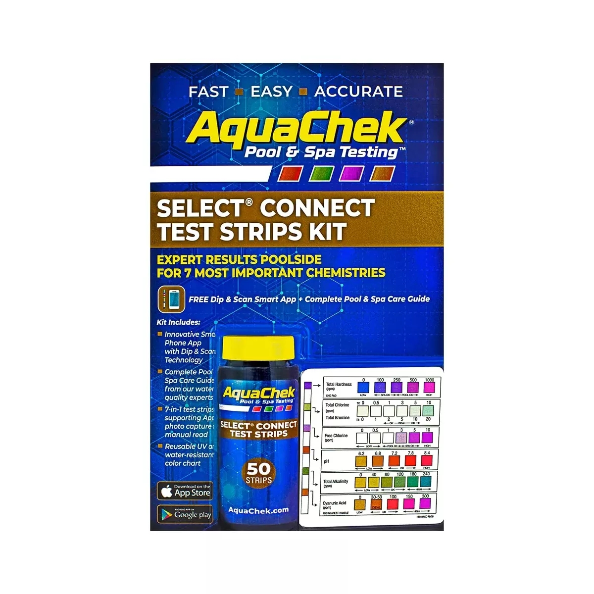 AquaChek Select Connect Kit 7-in-1 Test Strips (50 Strips per Bottle) - 541604APP